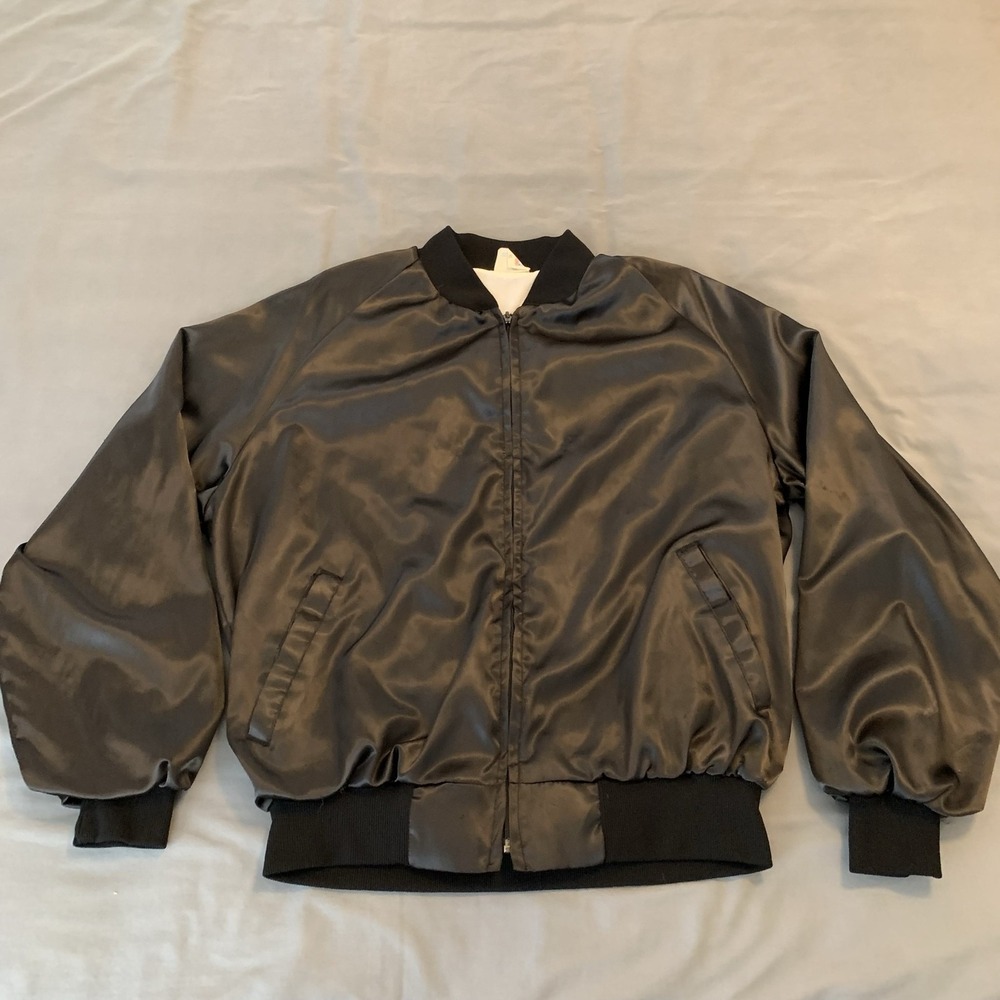 Vintage Westark Jacket Mens XL Black Satin Bomber Jagermeister Logo Made In USA